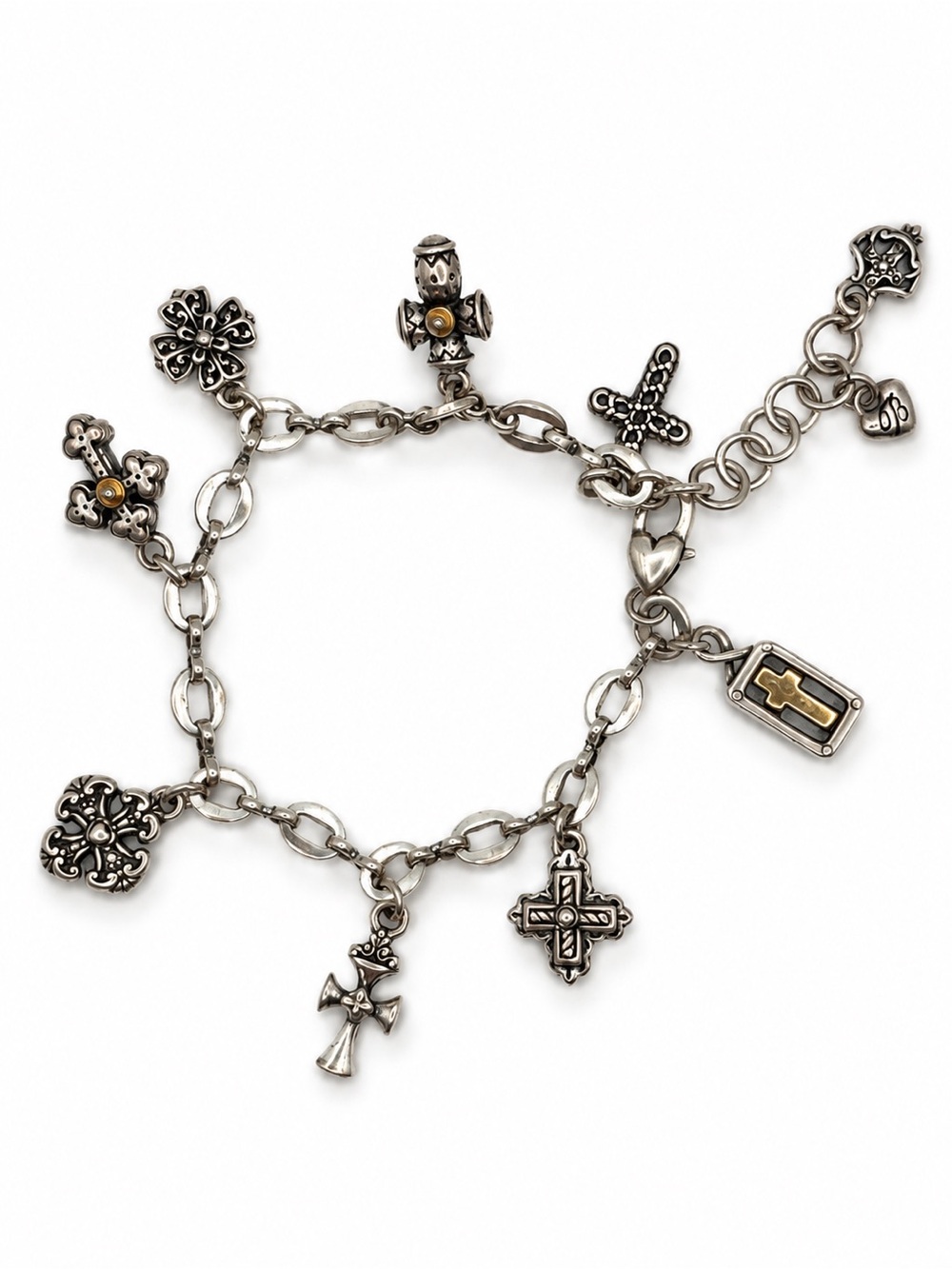 Vintage Brighton Cross Charm Bracelet - Silver with Gold Accents